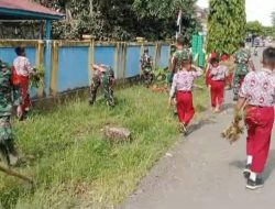 Koramil 1420-02/Tellu Limpoe Bersama Guru dan Siswa SDN  01 Amparita  Gelar Karya Bhakti