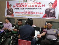 Donor Darah Serentak Hari Bhayangkara Ke-80, Polres Parepare Hasilkan 69 Kantong Darah